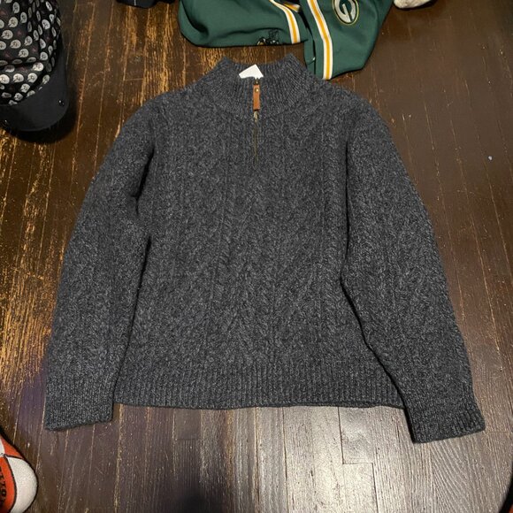 Vintage Inis Crafts 100% Merino Wool Cable Knit Sweater Medium Gray 1/4 Zip - Picture 16 of 16